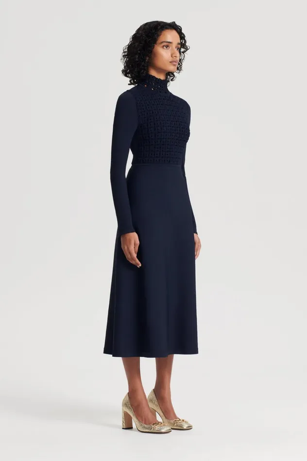Women Scanlan Theodore Dresses CREPE KNIT DAISY DRESS Navy