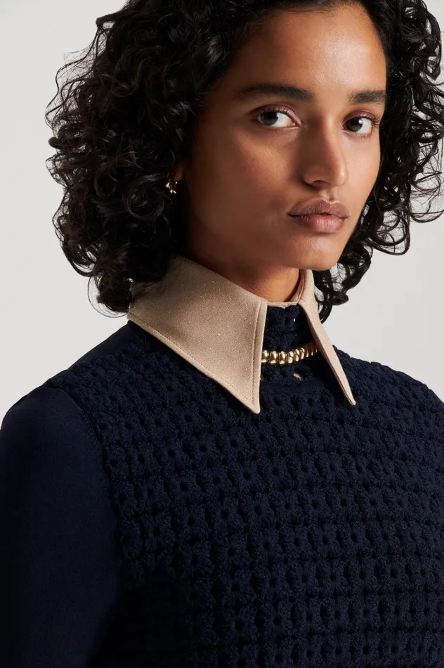 Women Scanlan Theodore Dresses CREPE KNIT DAISY DRESS Navy