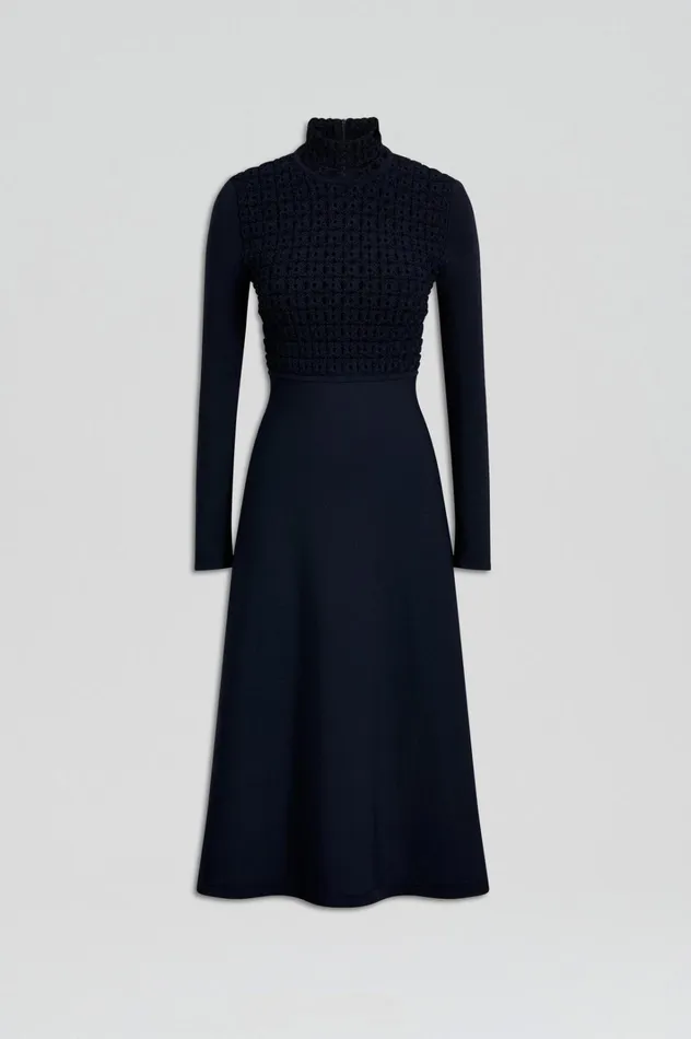 Women Scanlan Theodore Dresses CREPE KNIT DAISY DRESS Navy