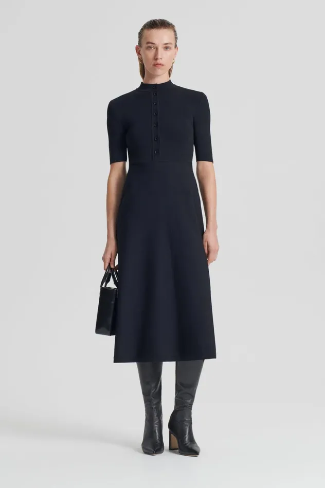 Women Scanlan Theodore Dresses CREPE KNIT SSLV BUTTON DRESS Black