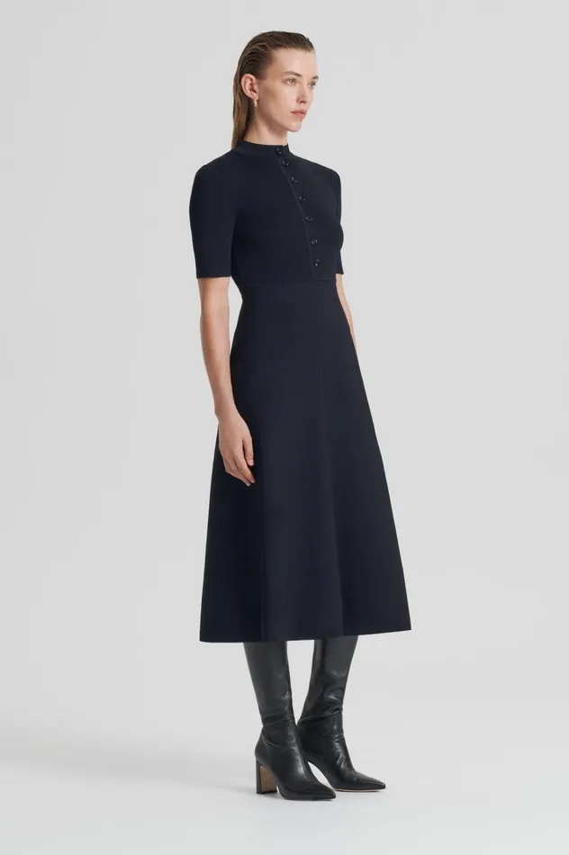 Women Scanlan Theodore Dresses CREPE KNIT SSLV BUTTON DRESS Black