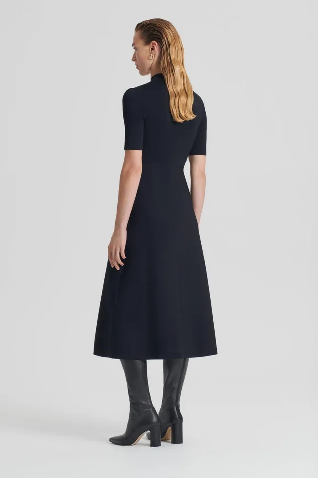 Women Scanlan Theodore Dresses CREPE KNIT SSLV BUTTON DRESS Black