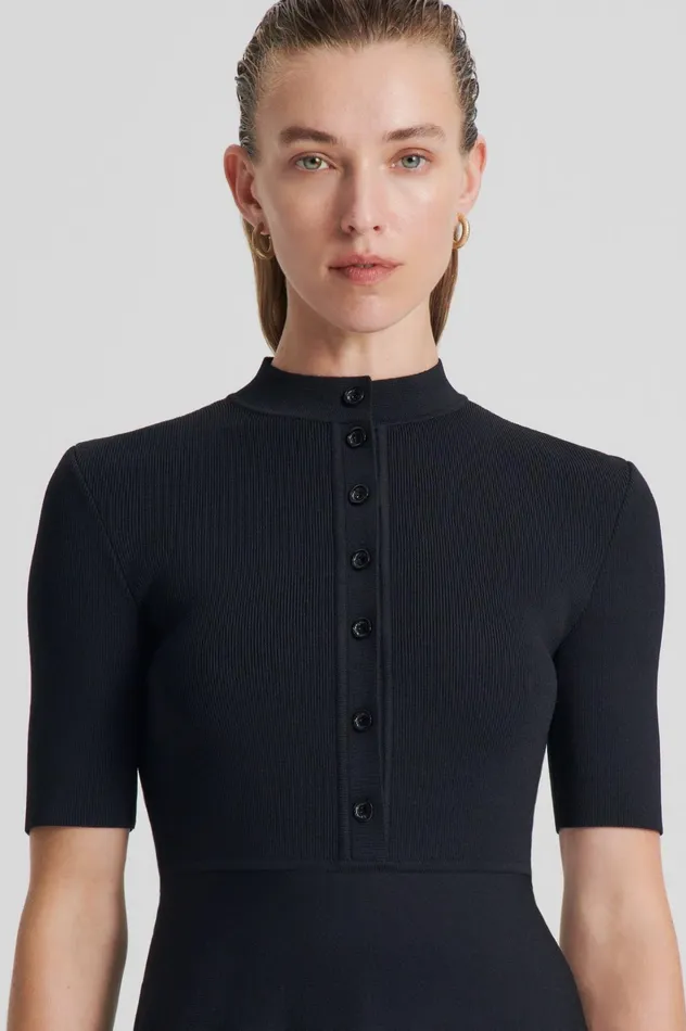 Women Scanlan Theodore Dresses CREPE KNIT SSLV BUTTON DRESS Black