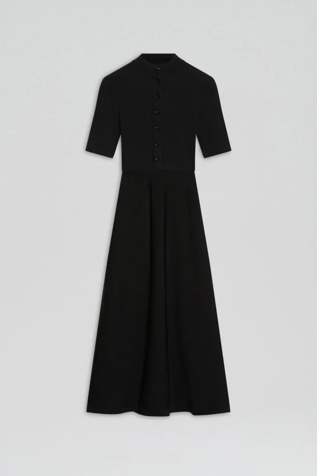 Women Scanlan Theodore Dresses CREPE KNIT SSLV BUTTON DRESS Black
