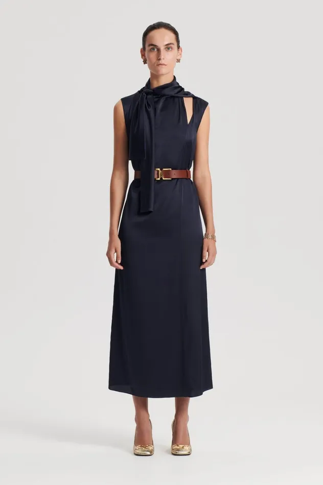 Women Scanlan Theodore Dresses SILK CRAVAT DRESS Navy