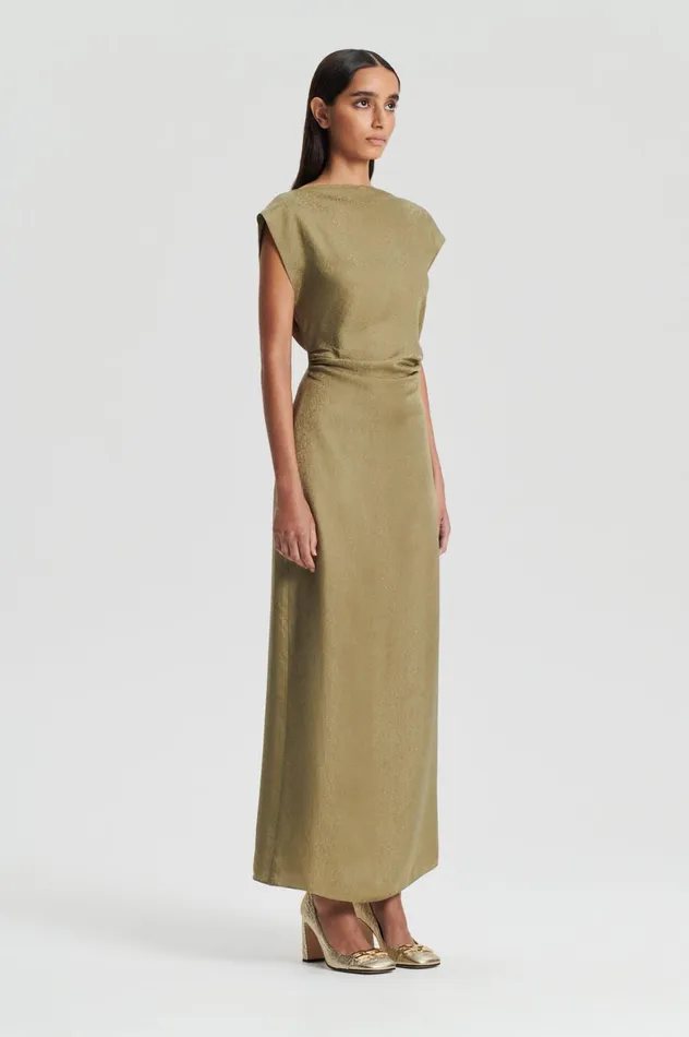 Women Scanlan Theodore Dresses SILK JACQUARD DRESS Olive