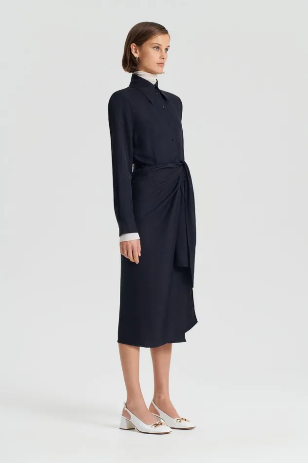 Women Scanlan Theodore Dresses SILK JAQUARD WRAP DRESS Navy Women Scanlan Theodore Dresses SILK JAQUARD WRAP DRESS Navy