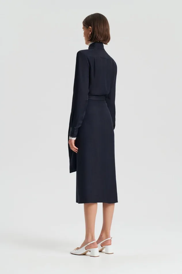 Women Scanlan Theodore Dresses SILK JAQUARD WRAP DRESS Navy Women Scanlan Theodore Dresses SILK JAQUARD WRAP DRESS Navy