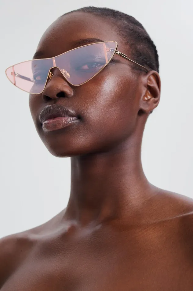 Women Scanlan Theodore Eyewear ST METAL CAT SHIELD SUNGLASSES Lightgold