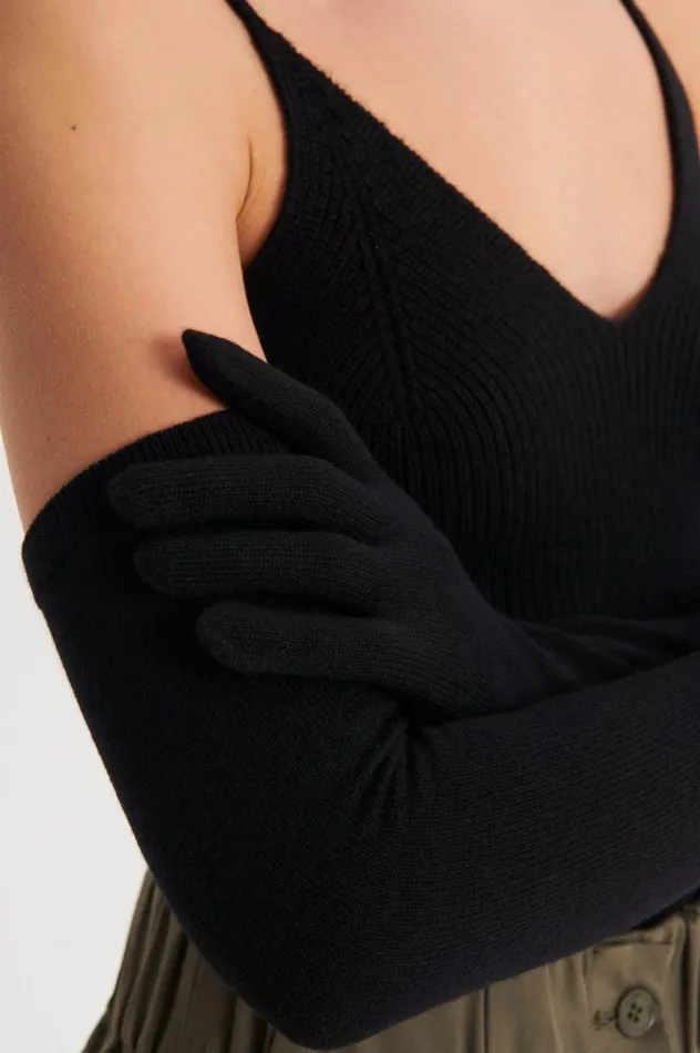 Women Scanlan Theodore Gloves CASHMERE GLOVES Black Women Scanlan Theodore Gloves CASHMERE GLOVES Black