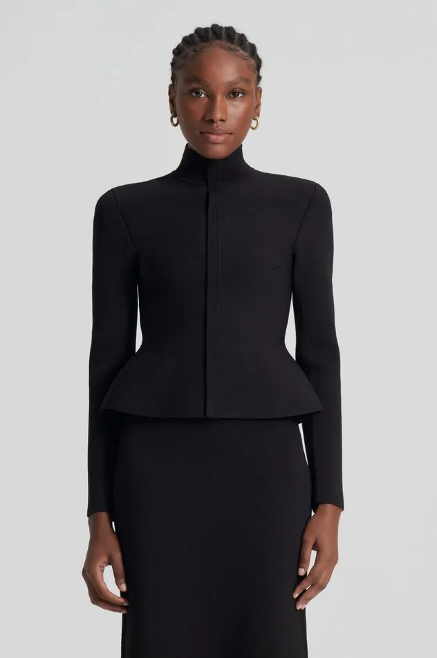 Women Scanlan Theodore Jackets CREPE KNIT PEPLUM JACKET Darkchocolate
