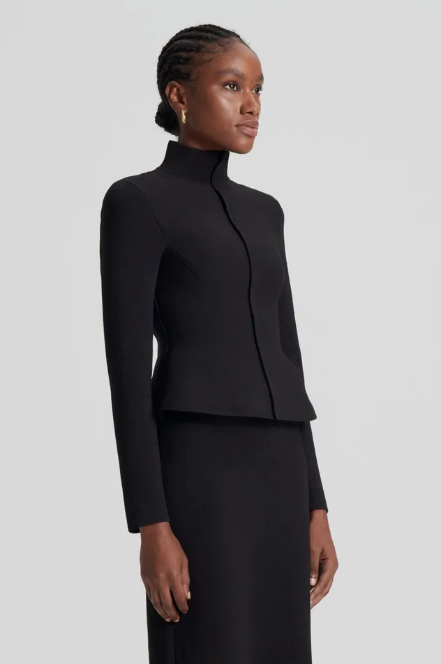 Women Scanlan Theodore Jackets CREPE KNIT PEPLUM JACKET Darkchocolate