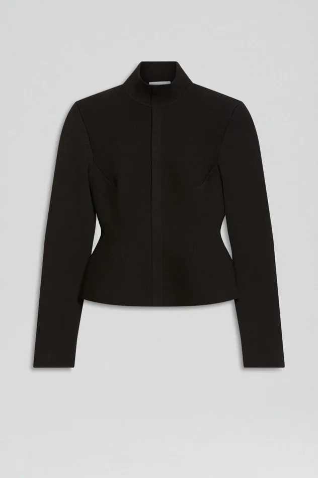 Women Scanlan Theodore Jackets CREPE KNIT PEPLUM JACKET Darkchocolate