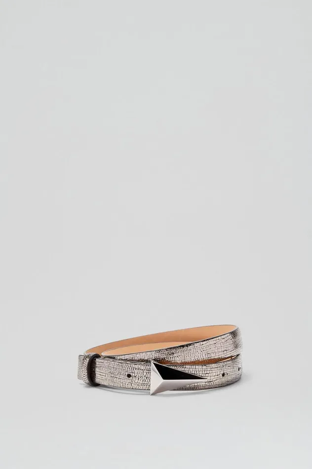 Women Scanlan Theodore Leather METALLIC TRIANGLE TRIM BELT 2 Onyx