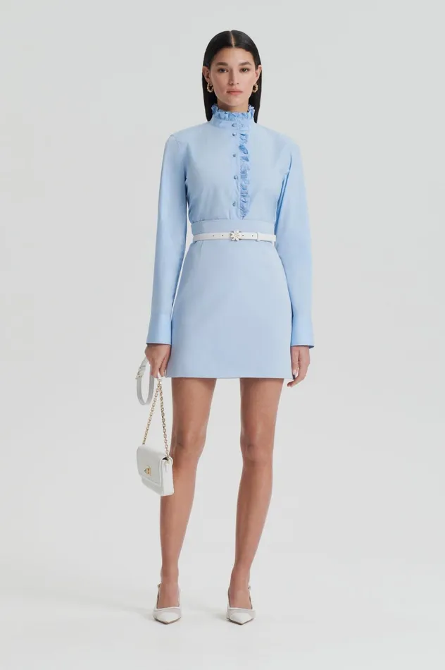 Women Scanlan Theodore Shirts PARACHUTE RUFFLE TRIM SHIRT Tintedblue