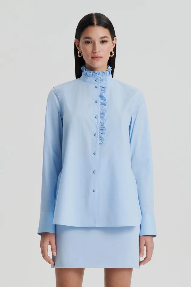 Women Scanlan Theodore Shirts PARACHUTE RUFFLE TRIM SHIRT Tintedblue Women Scanlan Theodore Shirts PARACHUTE RUFFLE TRIM SHIRT Tintedblue