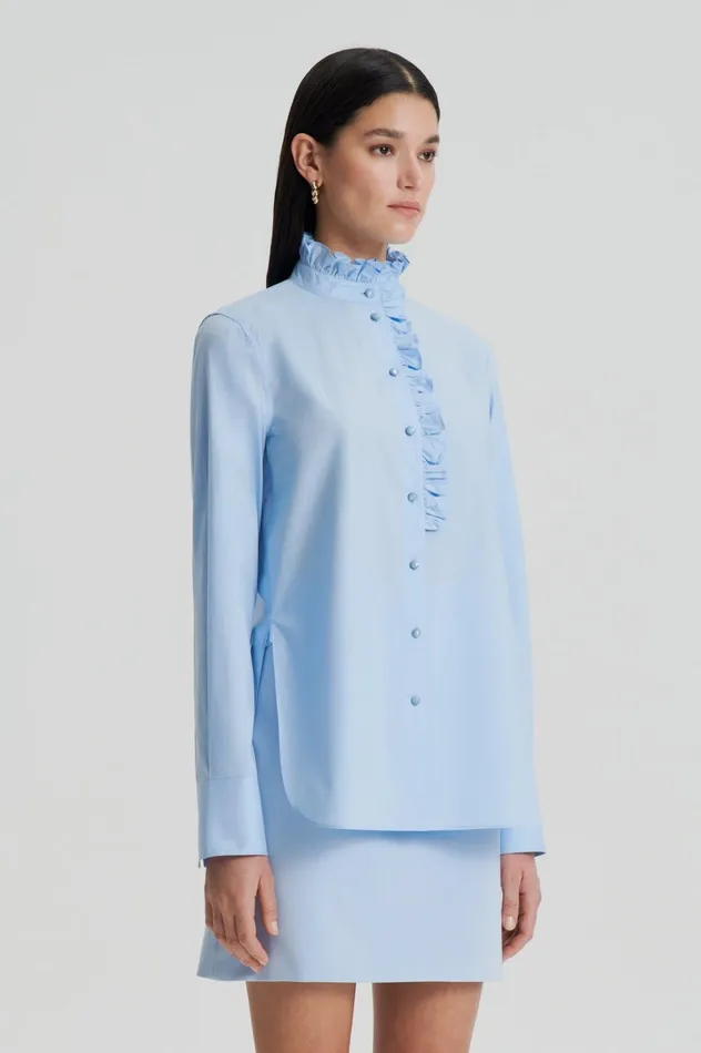 Women Scanlan Theodore Shirts PARACHUTE RUFFLE TRIM SHIRT Tintedblue Women Scanlan Theodore Shirts PARACHUTE RUFFLE TRIM SHIRT Tintedblue
