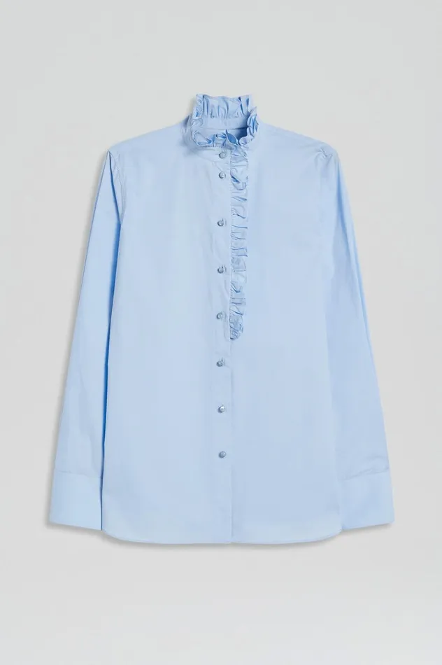 Women Scanlan Theodore Shirts PARACHUTE RUFFLE TRIM SHIRT Tintedblue Women Scanlan Theodore Shirts PARACHUTE RUFFLE TRIM SHIRT Tintedblue