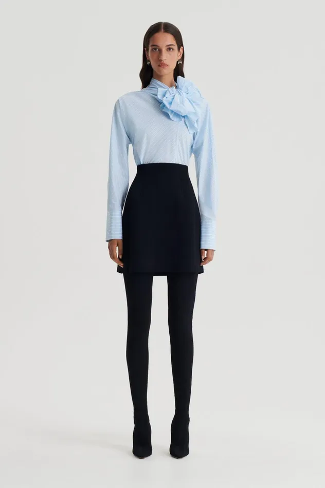 Women Scanlan Theodore Shirts STRIPE CRAVAT SHIRT Paleblue