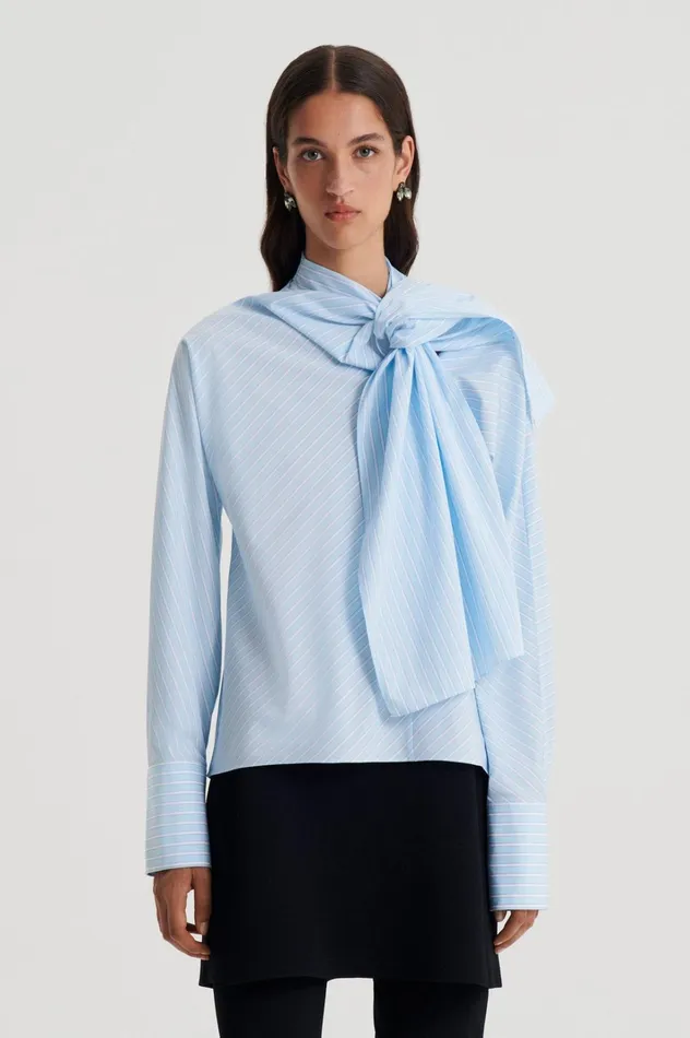 Women Scanlan Theodore Shirts STRIPE CRAVAT SHIRT Paleblue