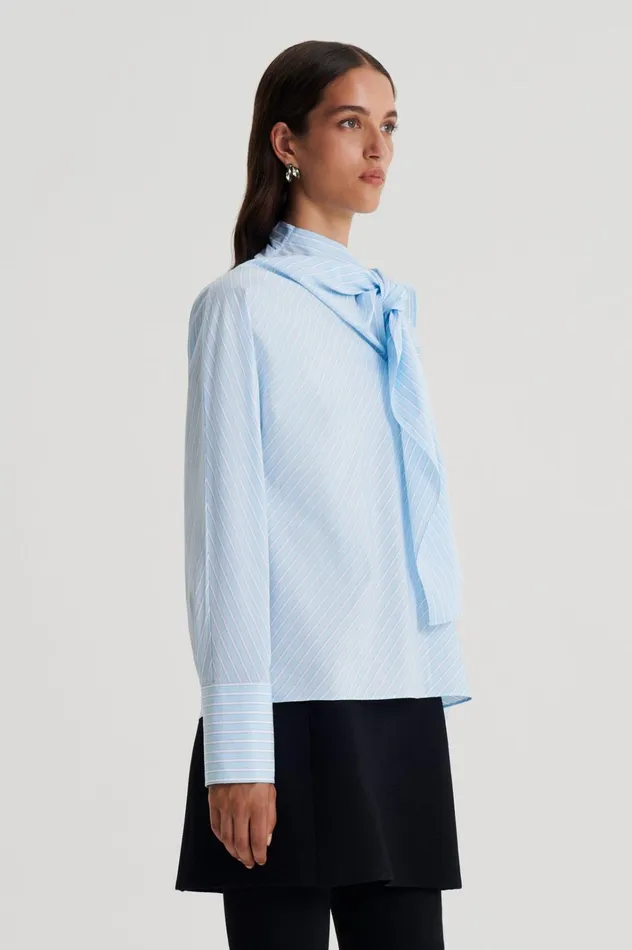 Women Scanlan Theodore Shirts STRIPE CRAVAT SHIRT Paleblue