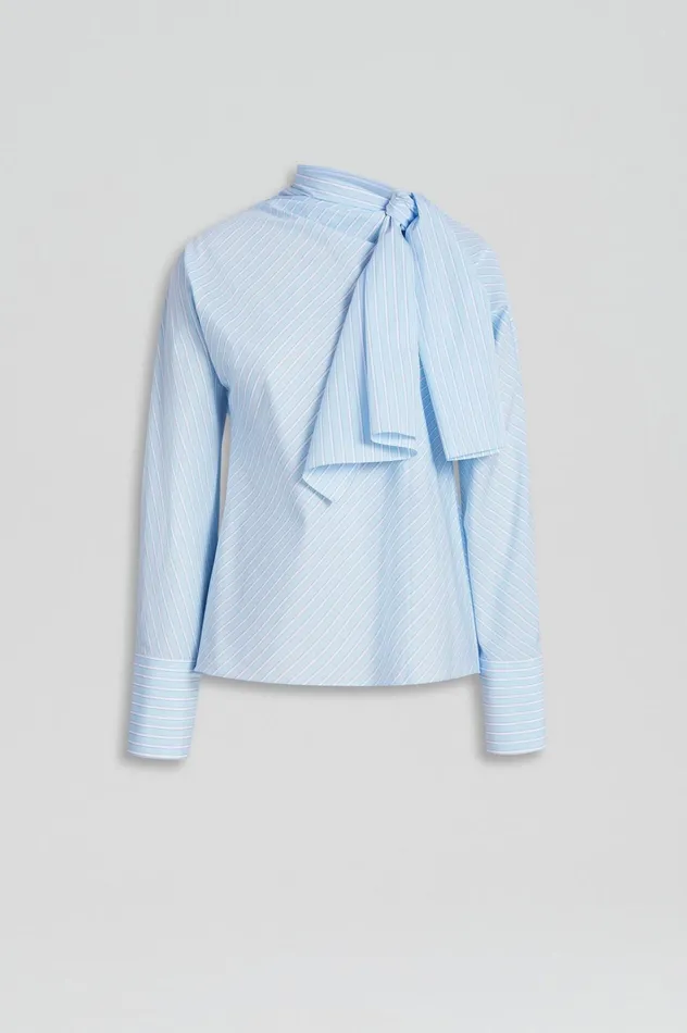 Women Scanlan Theodore Shirts STRIPE CRAVAT SHIRT Paleblue