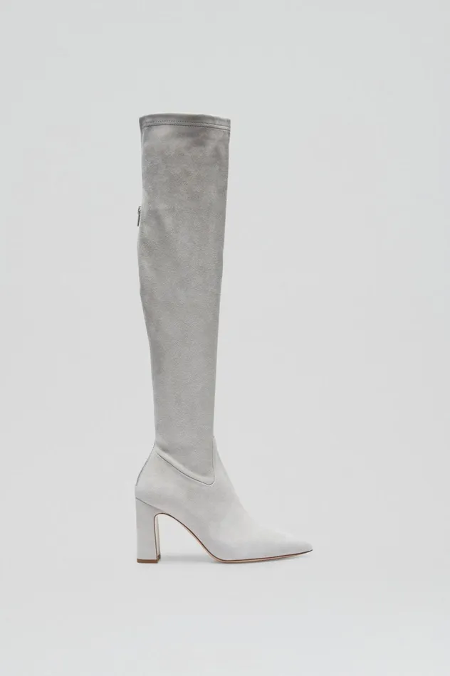 Women Scanlan Theodore Shoes STRETCH SUEDE OVER THE KNEE BOOT 85 Stone