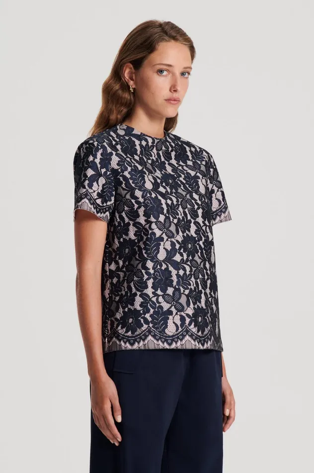 Women Scanlan Theodore Tops BONDED LACE TOP Navy
