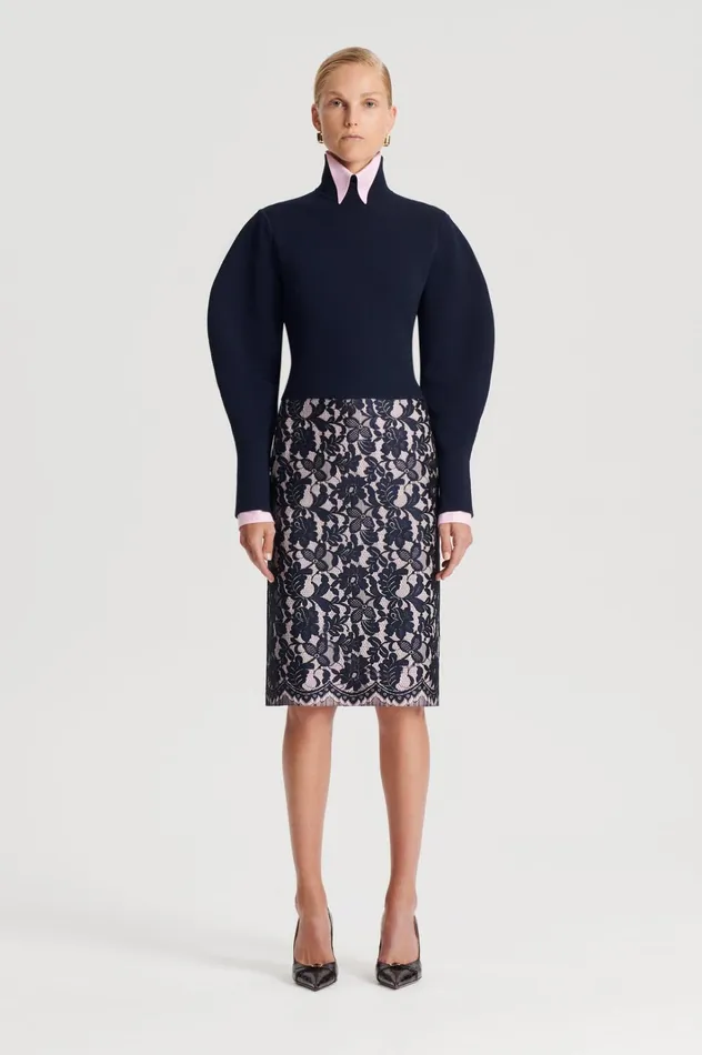 Women Scanlan Theodore Tops CREPE KNIT COCOON SLEEVE SWEATER Navy