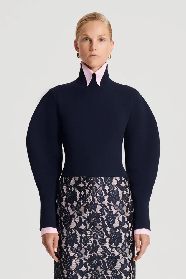 Women Scanlan Theodore Tops CREPE KNIT COCOON SLEEVE SWEATER Navy Women Scanlan Theodore Tops CREPE KNIT COCOON SLEEVE SWEATER Navy