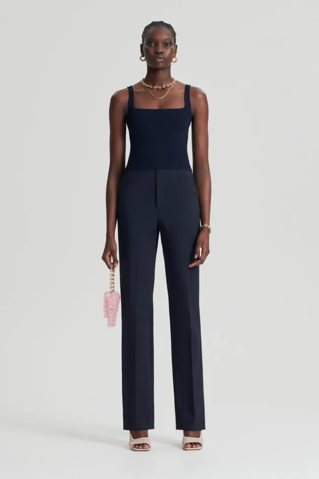 Women Scanlan Theodore Tops CREPE KNIT SQUARE CAMISOLE Navy