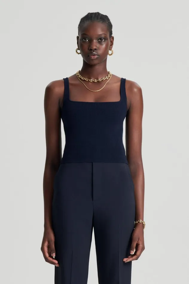 Women Scanlan Theodore Tops CREPE KNIT SQUARE CAMISOLE Navy Women Scanlan Theodore Tops CREPE KNIT SQUARE CAMISOLE Navy