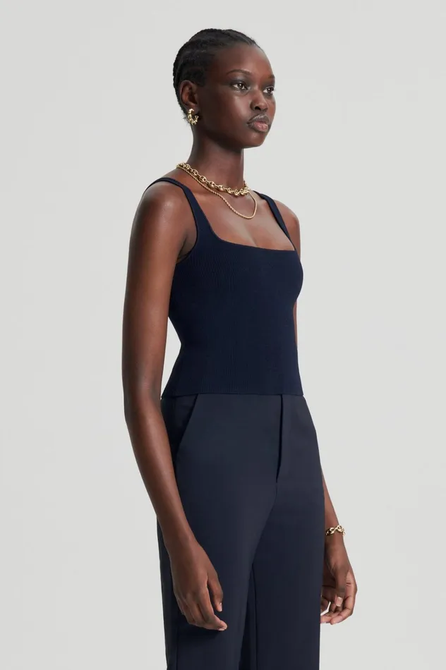 Women Scanlan Theodore Tops CREPE KNIT SQUARE CAMISOLE Navy Women Scanlan Theodore Tops CREPE KNIT SQUARE CAMISOLE Navy