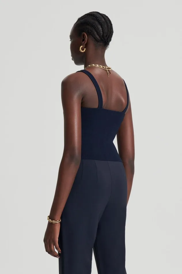 Women Scanlan Theodore Tops CREPE KNIT SQUARE CAMISOLE Navy Women Scanlan Theodore Tops CREPE KNIT SQUARE CAMISOLE Navy