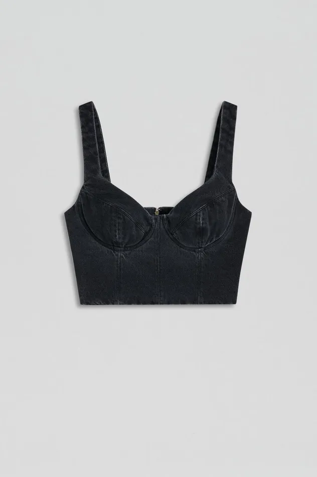 Women Scanlan Theodore Tops DENIM BRALETTE Washedblackg Women Scanlan Theodore Tops DENIM BRALETTE Washedblackg