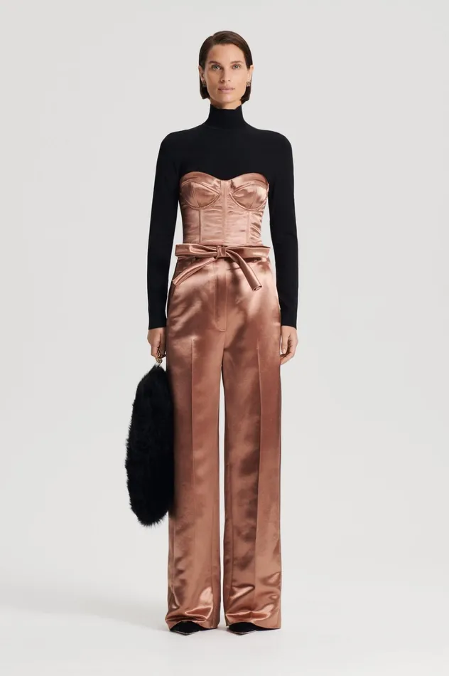 Women Scanlan Theodore Tops FRENCH SATIN BUSTIER Cinnamon