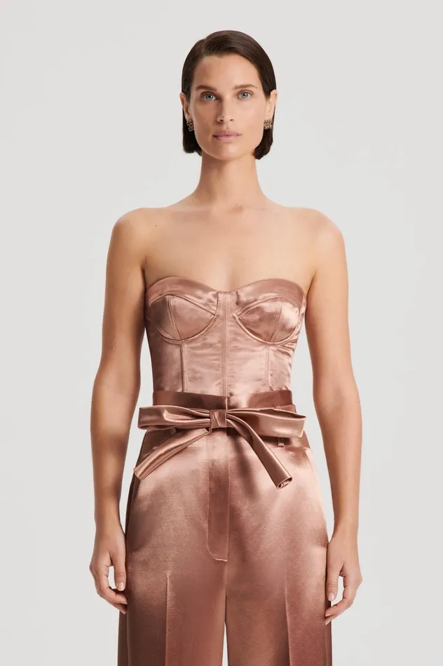 Women Scanlan Theodore Tops FRENCH SATIN BUSTIER Cinnamon Women Scanlan Theodore Tops FRENCH SATIN BUSTIER Cinnamon