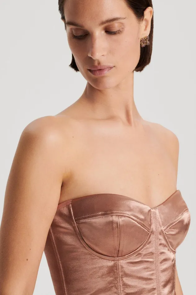 Women Scanlan Theodore Tops FRENCH SATIN BUSTIER Cinnamon Women Scanlan Theodore Tops FRENCH SATIN BUSTIER Cinnamon