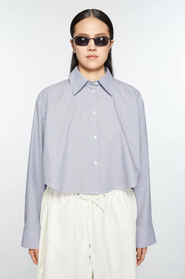 Women Shirt Jacquard Pinstripe Sky Bluecoffee Brown Acne Studios Shirts and Blouses