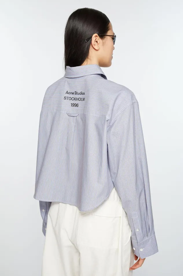 Women Shirt Jacquard Pinstripe Sky Bluecoffee Brown Acne Studios Shirts and Blouses