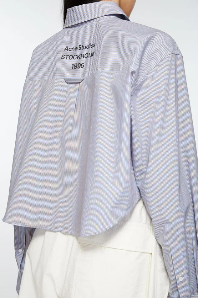 Women Shirt Jacquard Pinstripe Sky Bluecoffee Brown Acne Studios Shirts and Blouses