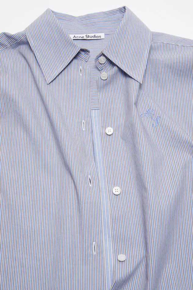 Women Shirt Jacquard Pinstripe Sky Bluecoffee Brown Acne Studios Shirts and Blouses