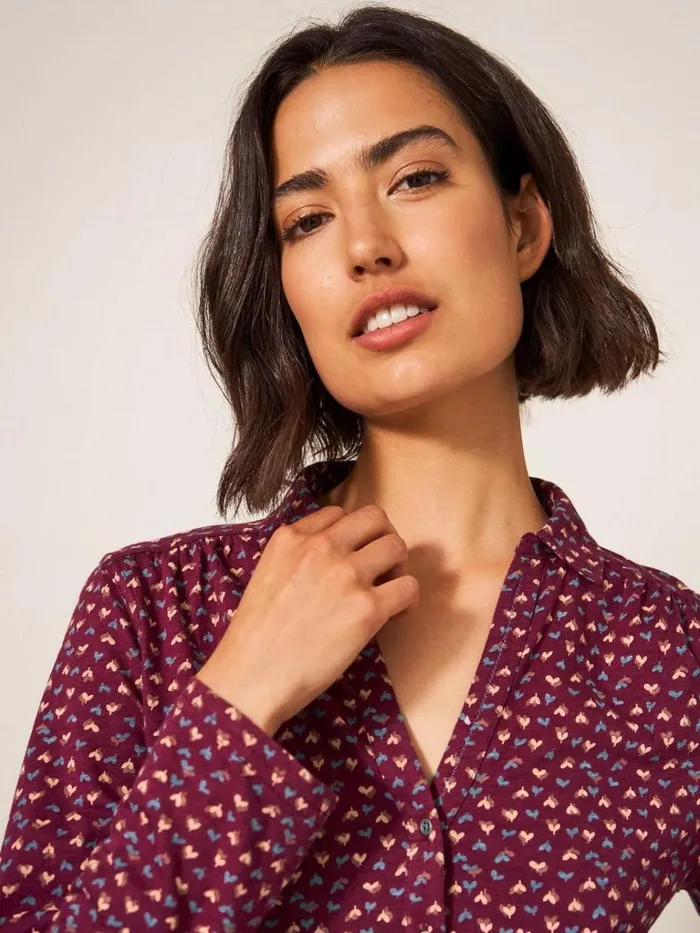 Women SHIRTS and BLOUSES White Stuff Annie Cotton Jersey Shirt Plum Purple Print