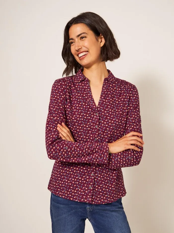 Women SHIRTS and BLOUSES White Stuff Annie Cotton Jersey Shirt Plum Purple Print Women SHIRTS and BLOUSES White Stuff Annie Cotton Jersey Shirt Plum Purple Print