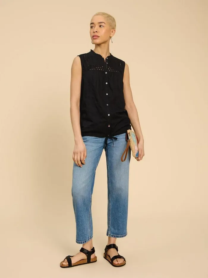Women SHIRTS and BLOUSES White Stuff ARABELLA SLEEVELESS SHIRT Pure Black