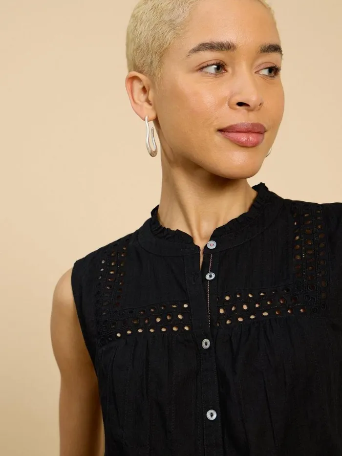Women SHIRTS and BLOUSES White Stuff ARABELLA SLEEVELESS SHIRT Pure Black