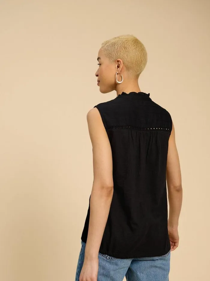 Women SHIRTS and BLOUSES White Stuff ARABELLA SLEEVELESS SHIRT Pure Black