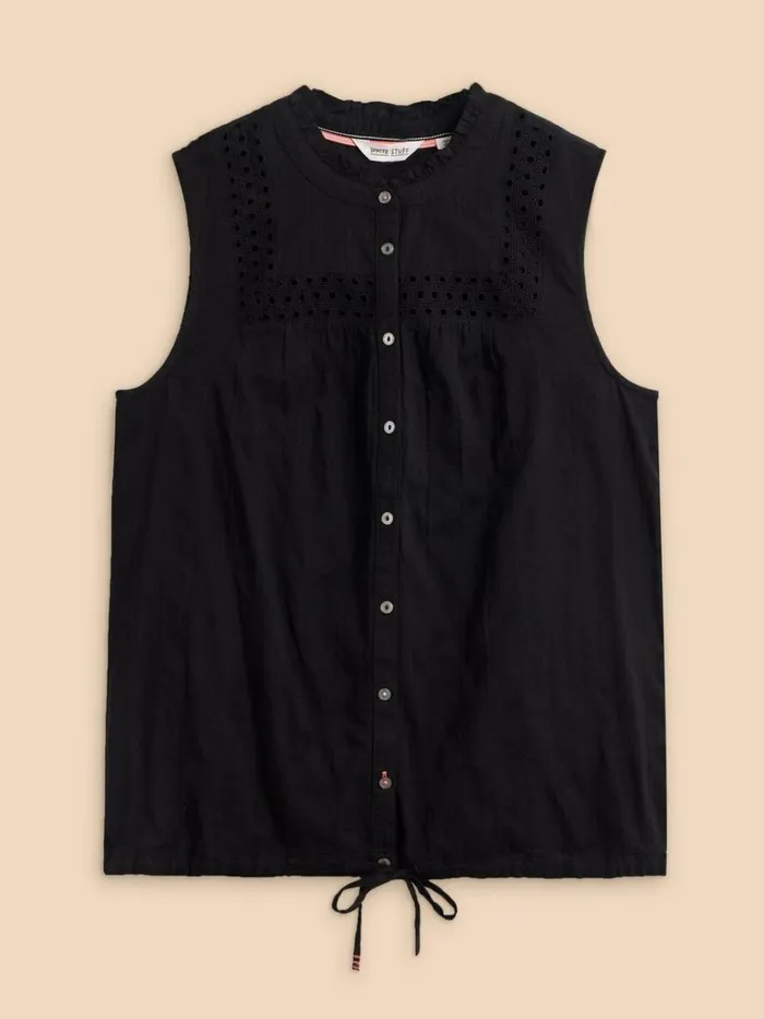 Women SHIRTS and BLOUSES White Stuff ARABELLA SLEEVELESS SHIRT Pure Black