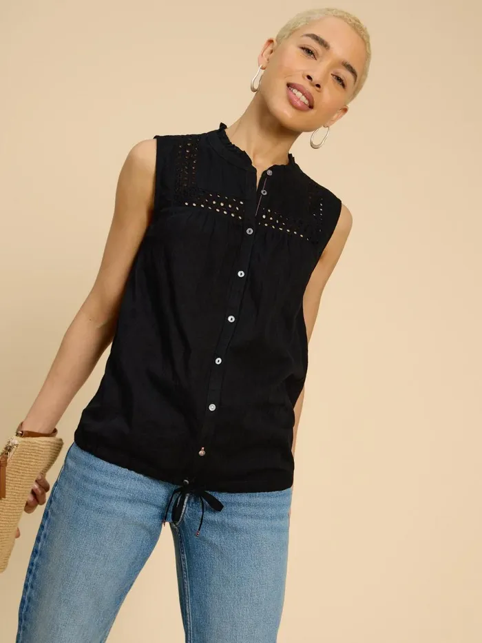 Women SHIRTS and BLOUSES White Stuff ARABELLA SLEEVELESS SHIRT Pure Black