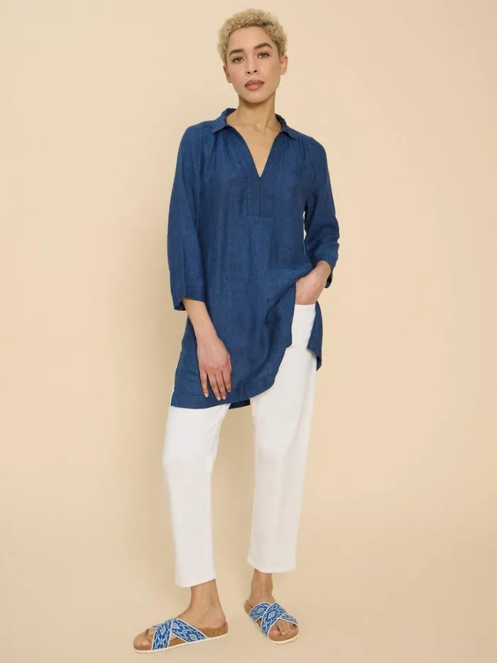 Women SHIRTS and BLOUSES White Stuff Blaire Linen Tunic Dark Navy